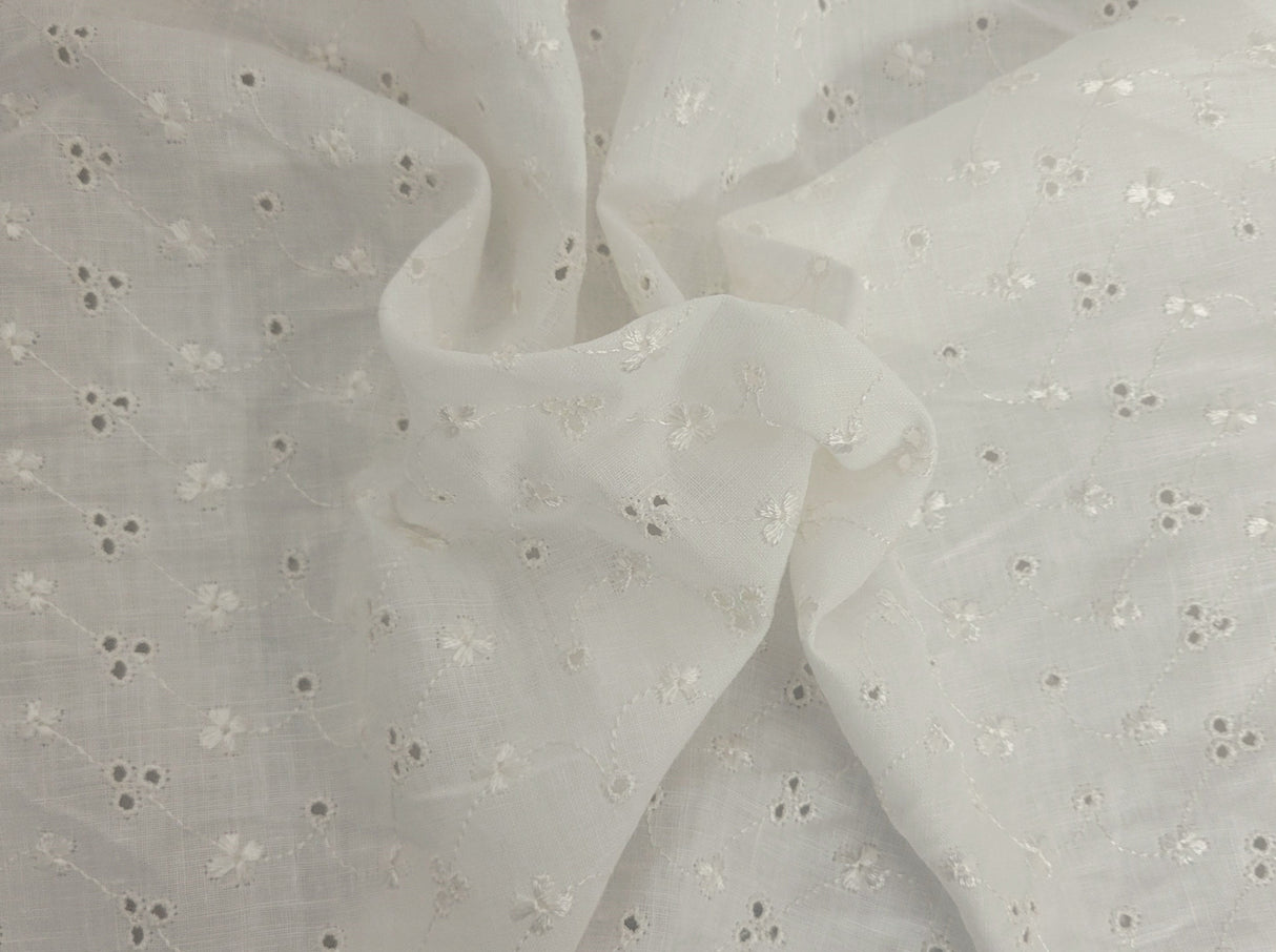 Linen Eyelet Embroidery Off White Fabric