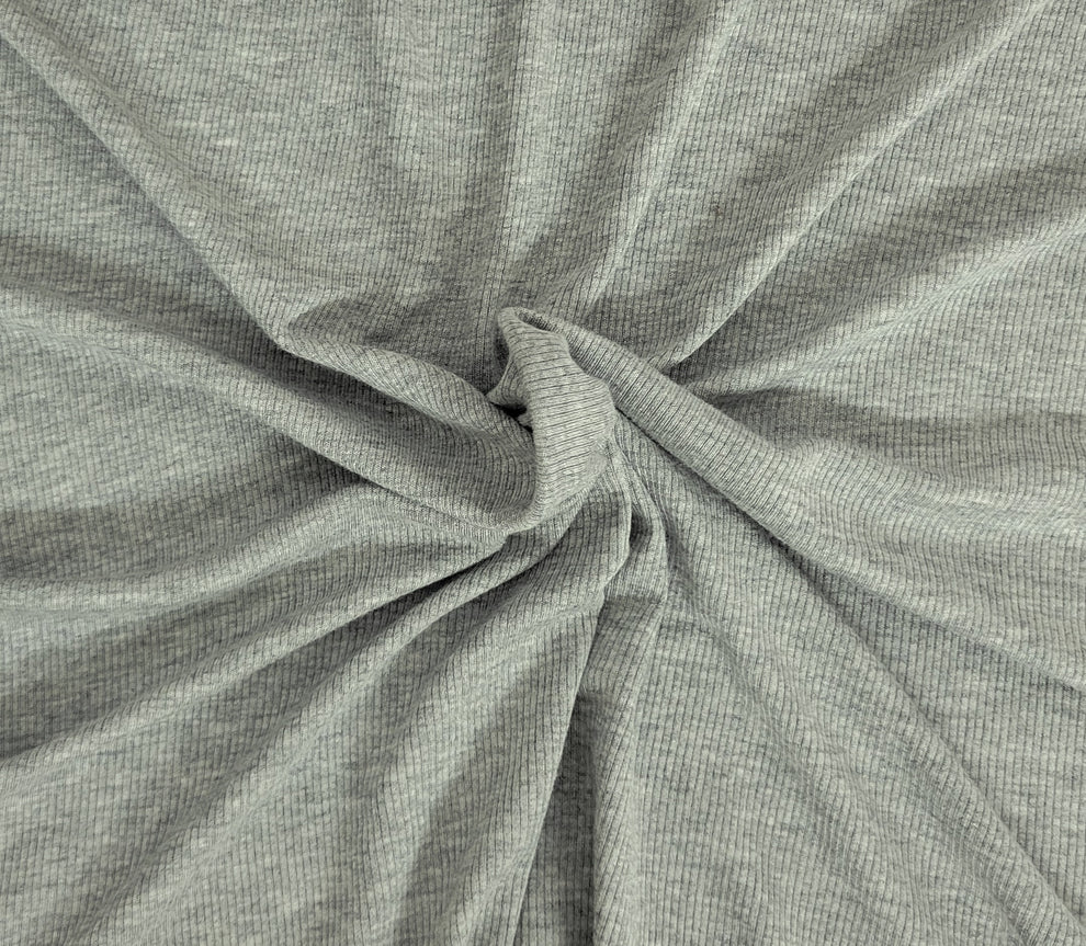 1 Yard Heather Gray 2x1 Rib Knit Modal Spandex Fabric Soft Stretchy Knit