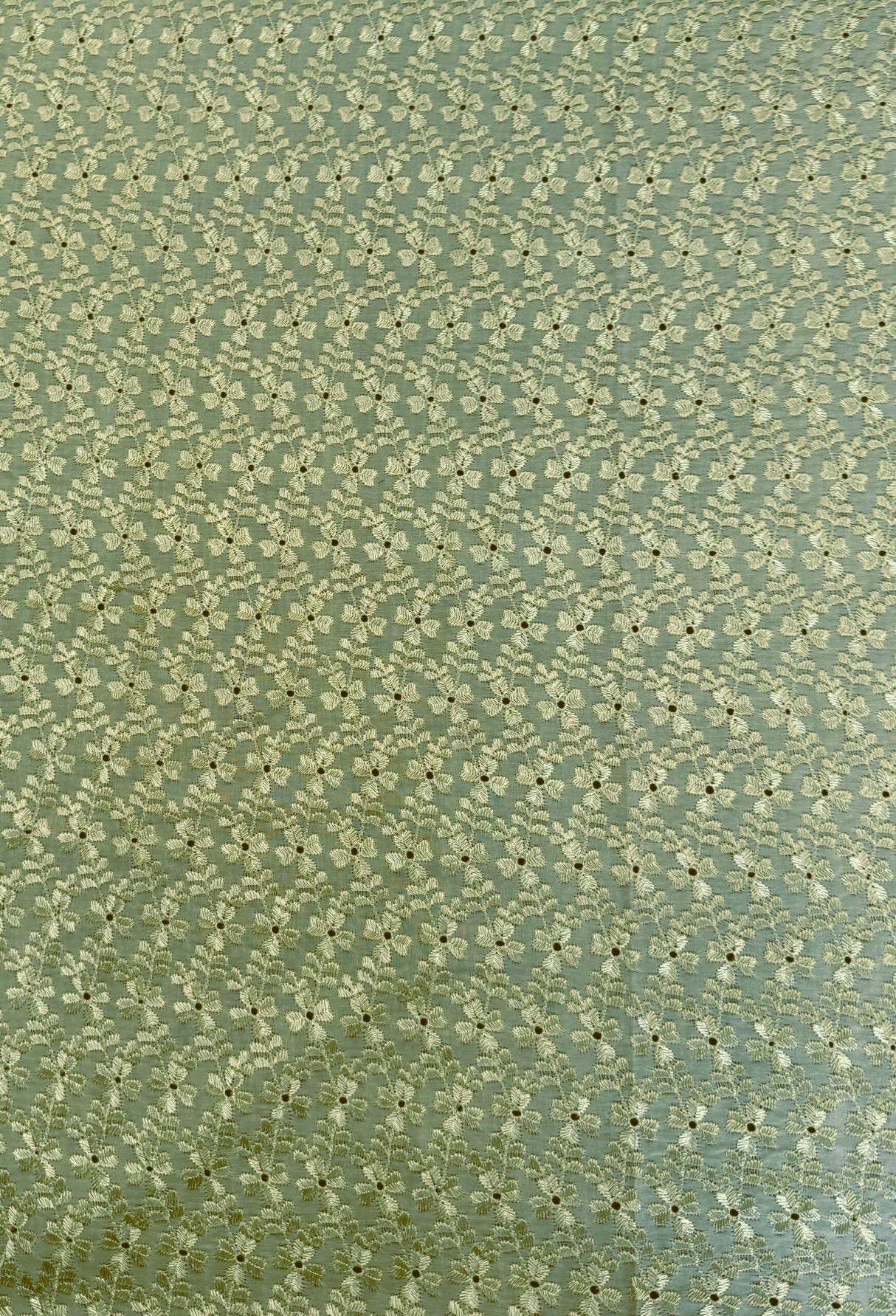 Heavy Eyelet Sage Polyester Cotton Fabric - Sage Floral Embroidery, 41"- 42" Width