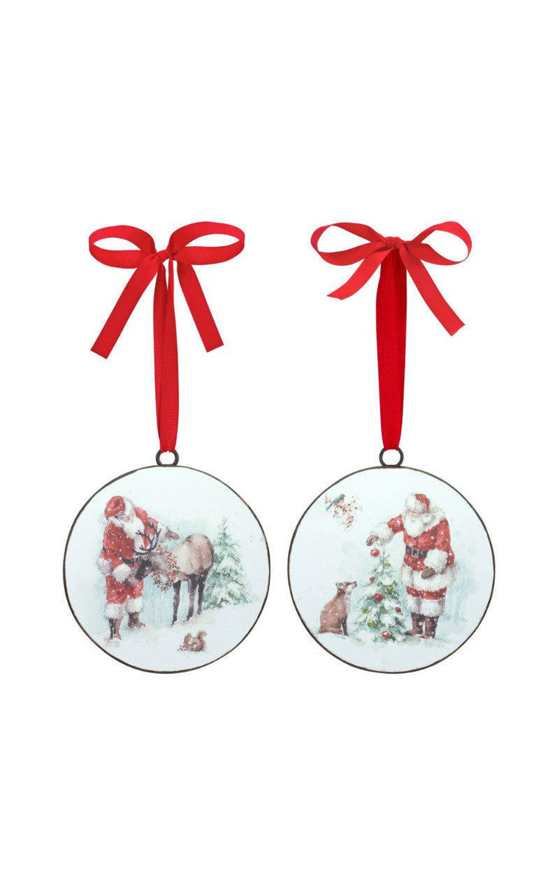 5.75 Inch Santa and Animal Disc Ornament