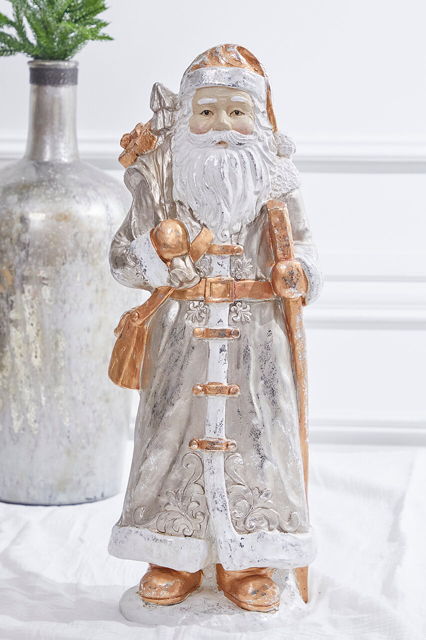 19.75” Platinum Gold Santa with Bag