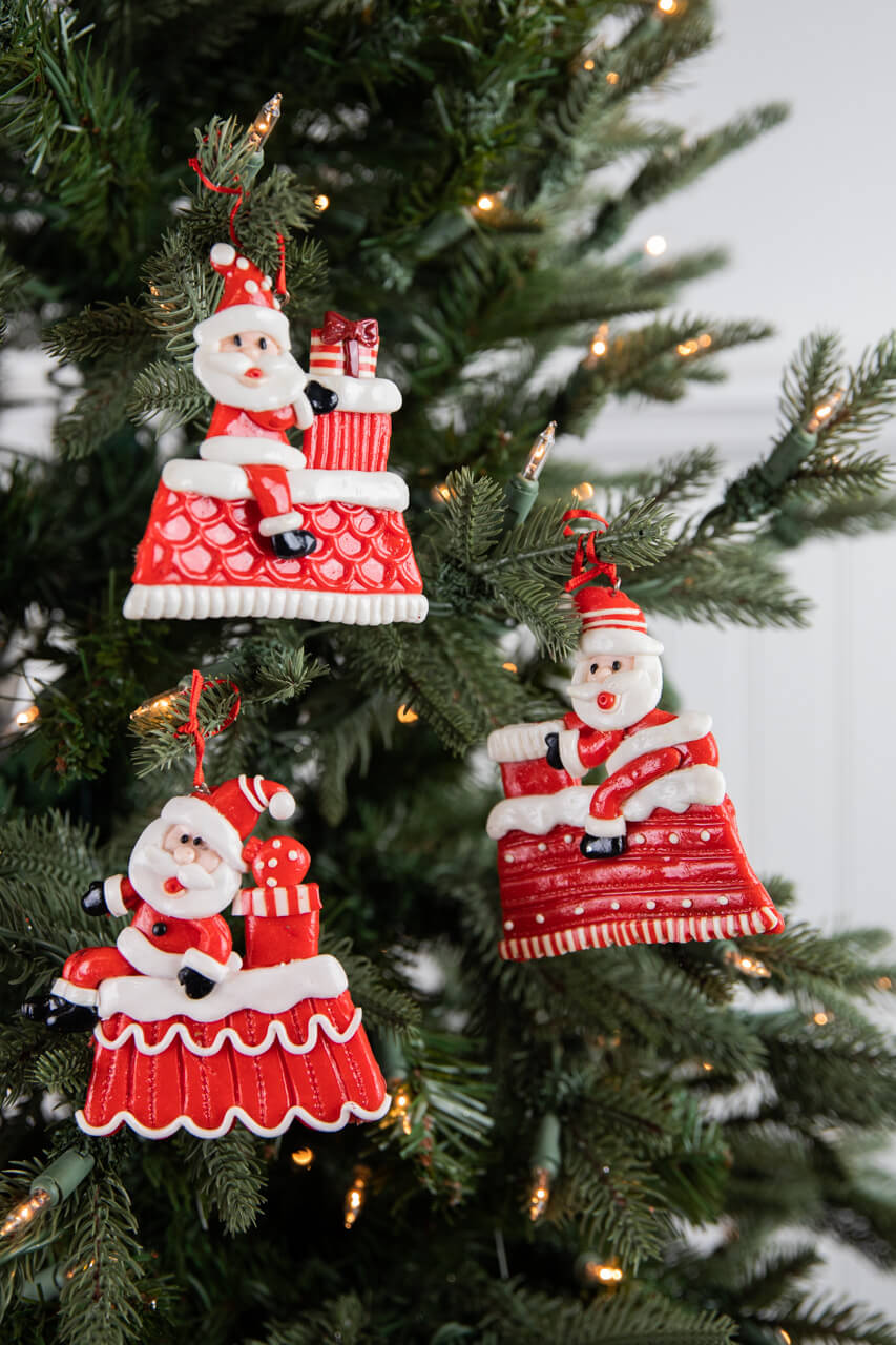 4” Clay Santa on Rooftop Ornament