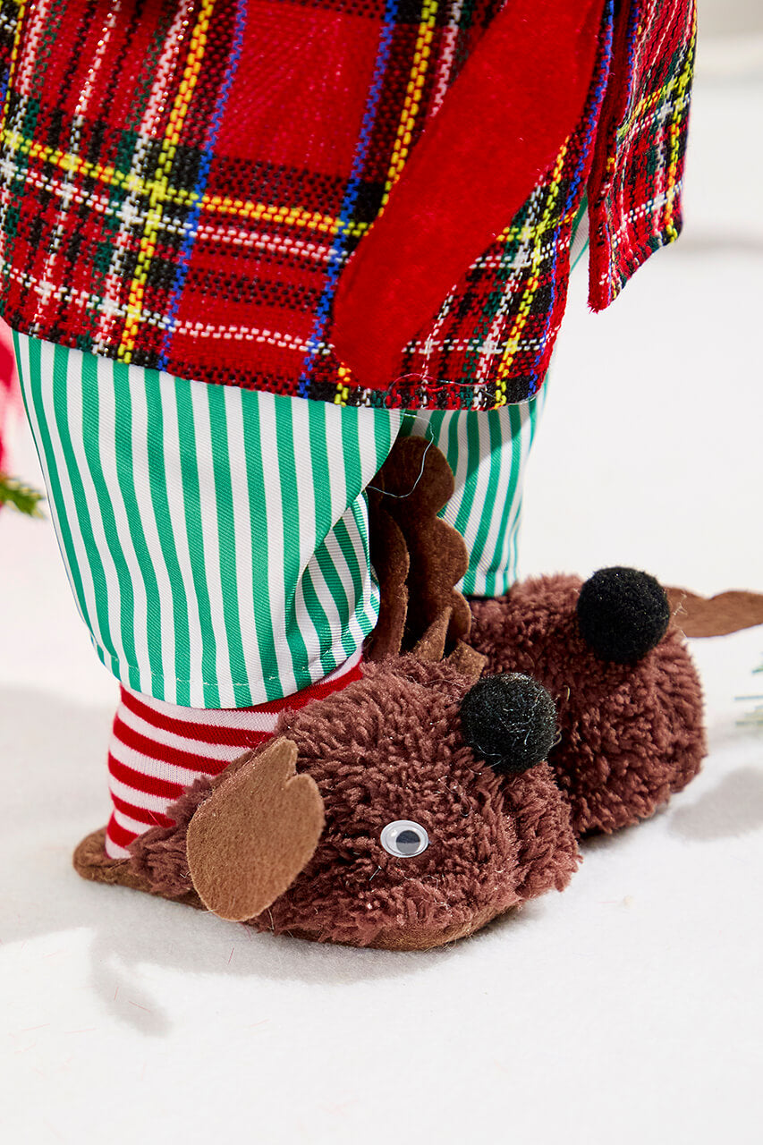 18" African American Santa Figurine with Plaid Robe