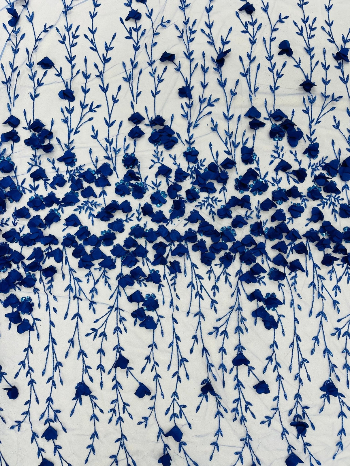 Satin 3D Floral Glitter Lace Fabric - 3D Satin Floral Embroidery With Glitter/Sequin, 54" Width (1 Yard)