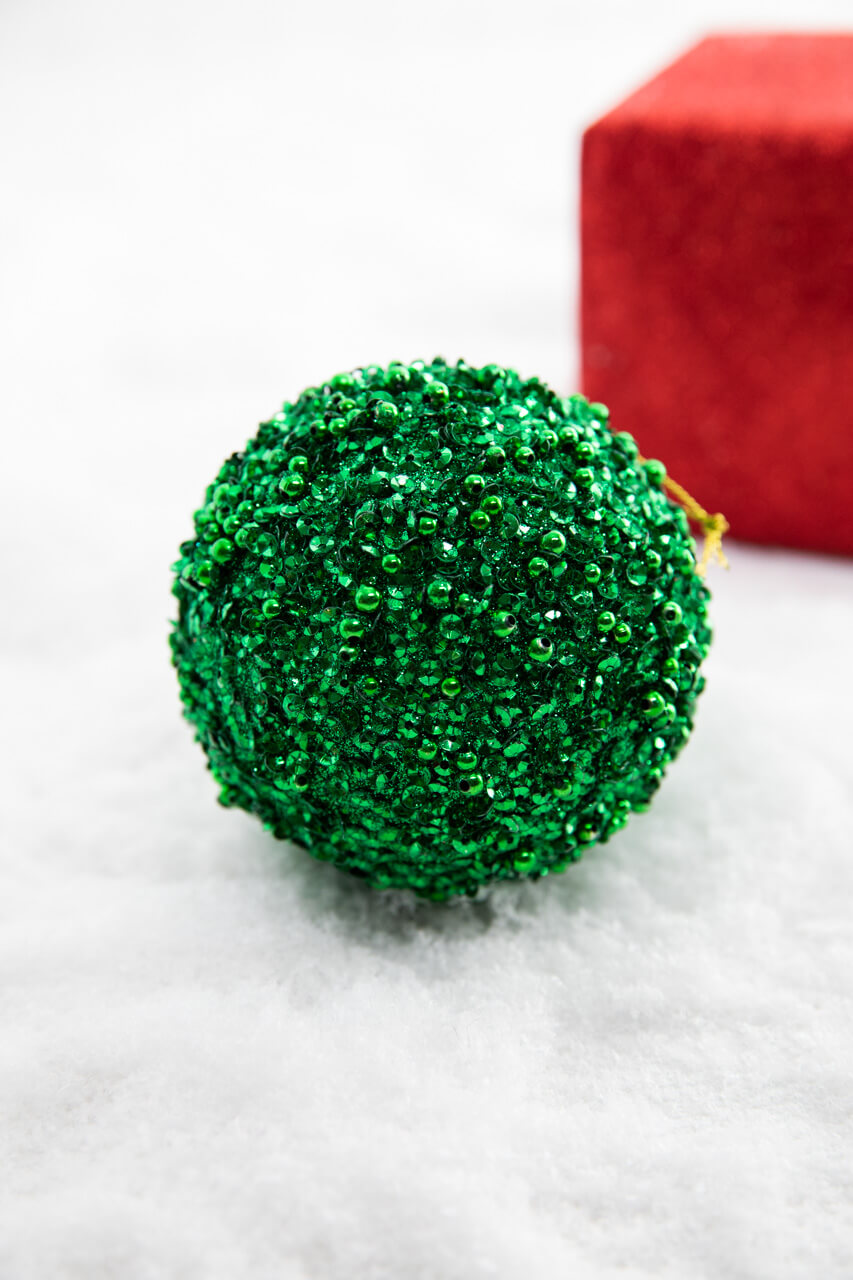 3.5" Glitter Ball Ornament - Green