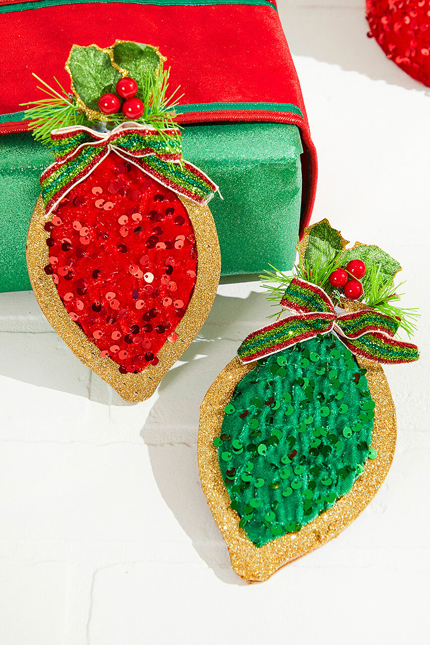 8" Wood & Sequin Drop Ornament