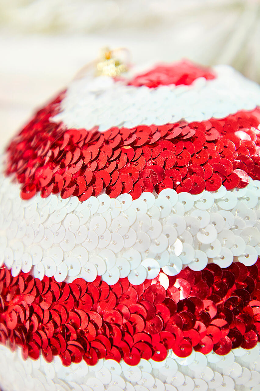 Sequin Stripe Ball Ornament 6 Inch Peppermint Christmas