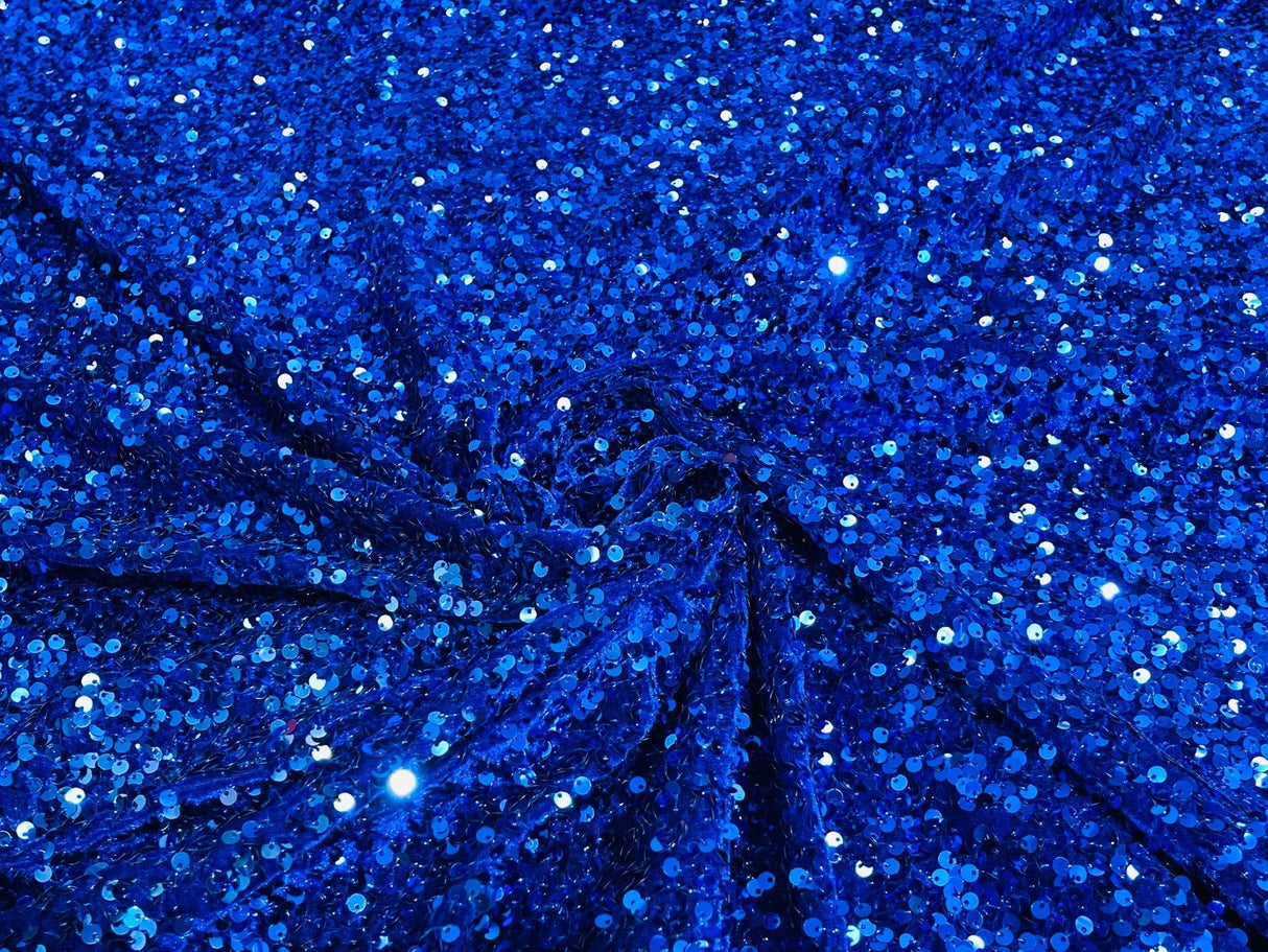 All-Over 5Mm Shiny Sequins Stretch Velvet Fabric - Sequins On Velvet, 54" Width (1 Yard)