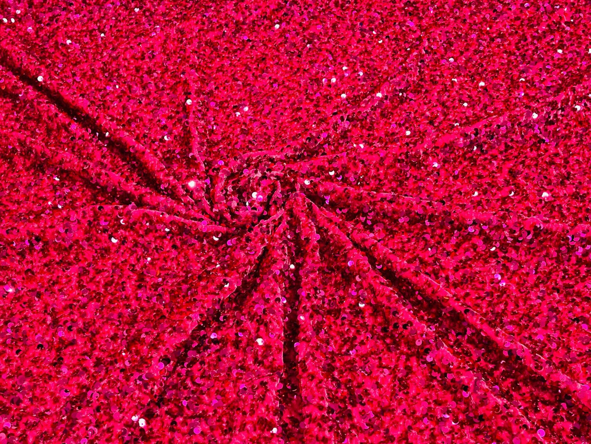 All-Over 5Mm Shiny Sequins Stretch Velvet Fabric - Sequins On Velvet, 54" Width (1 Yard)