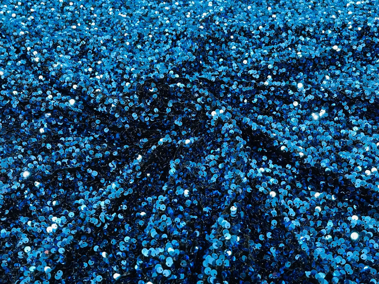 All-Over 5Mm Shiny Sequins Stretch Velvet Fabric - Sequins On Velvet, 54" Width (1 Yard)