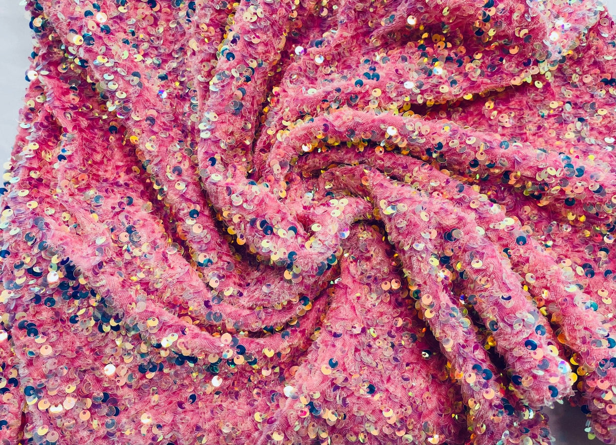 All-Over 5Mm Shiny Sequins Stretch Velvet Fabric - Sequins On Velvet, 54" Width (1 Yard)