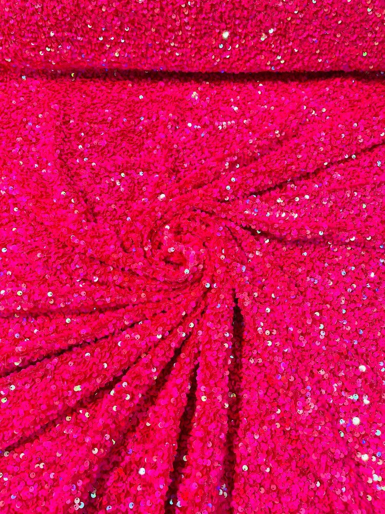 All-Over 5Mm Shiny Sequins Stretch Velvet Fabric - Sequins On Velvet, 54" Width (1 Yard)