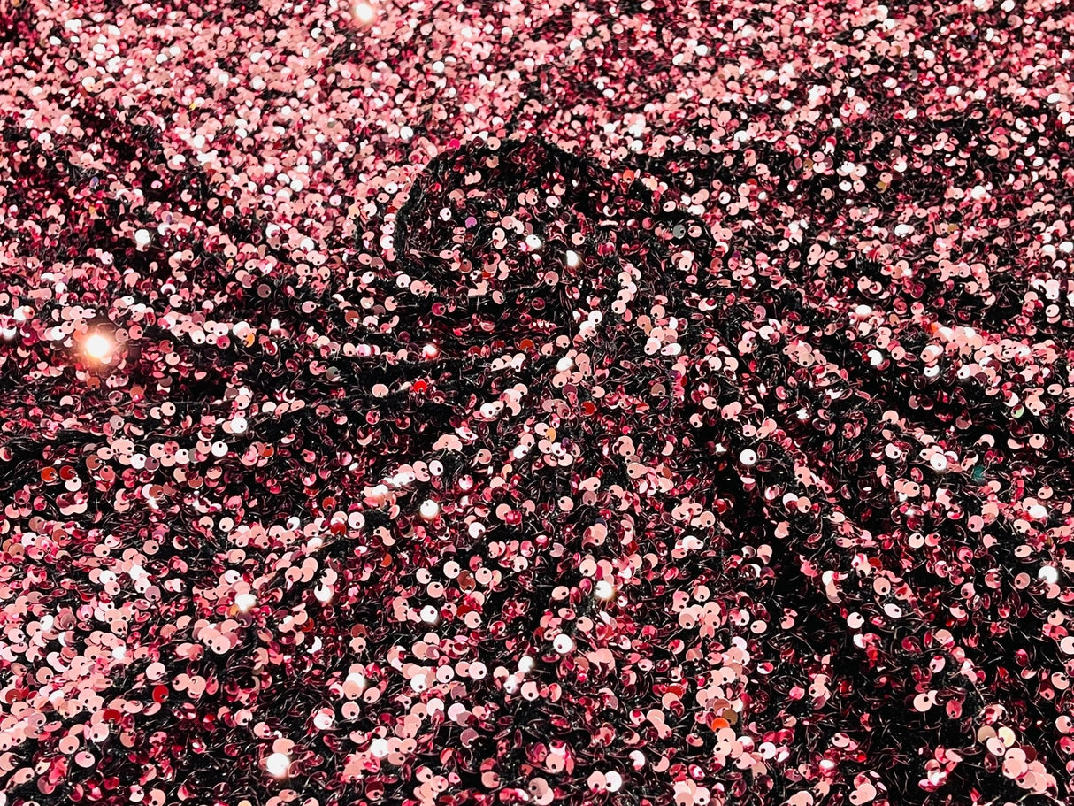 All-Over 5Mm Shiny Sequins Stretch Velvet Fabric - Sequins On Velvet, 54" Width (1 Yard)
