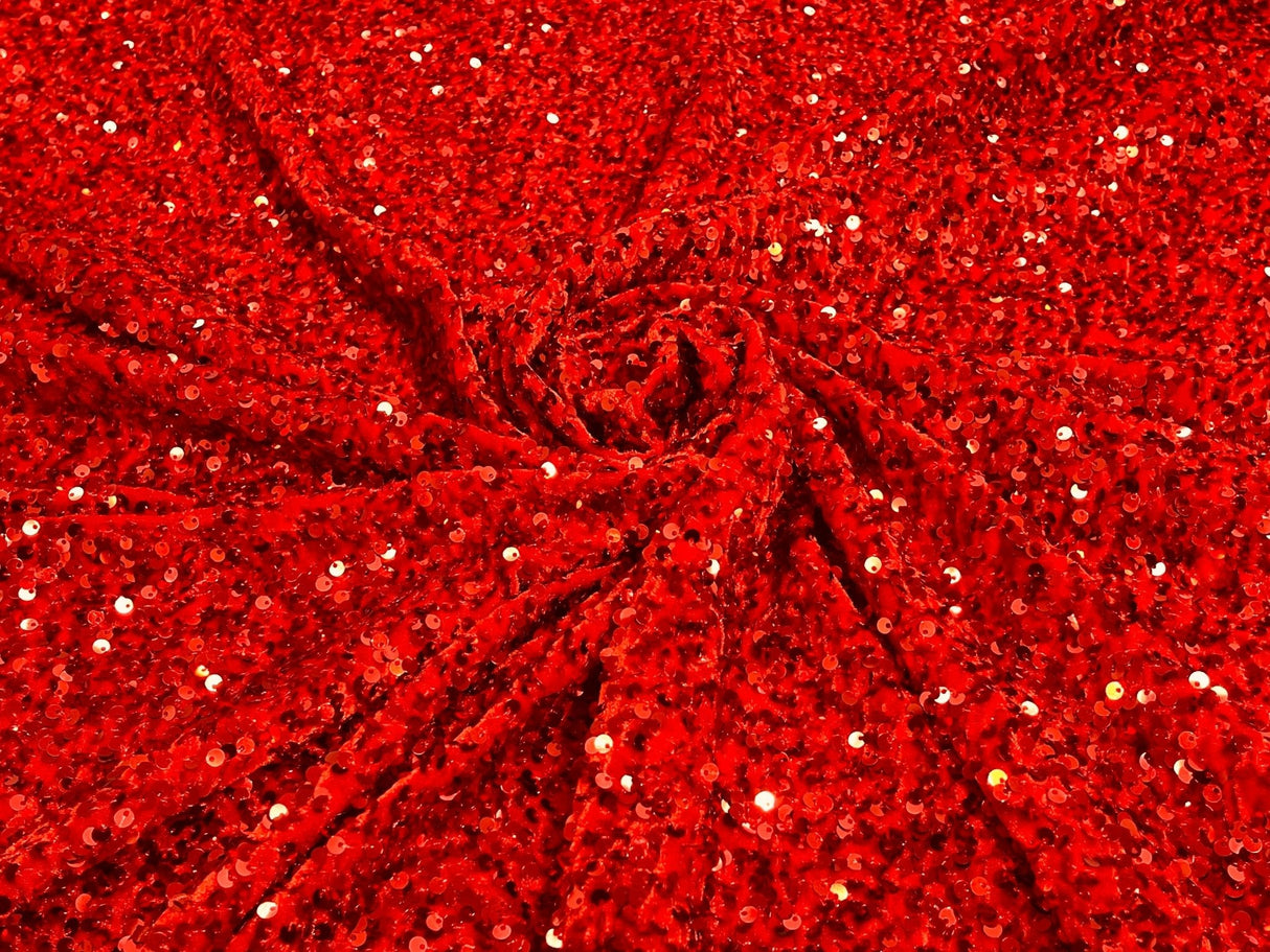 All-Over 5Mm Shiny Sequins Stretch Velvet Fabric - Sequins On Velvet, 54" Width (1 Yard)