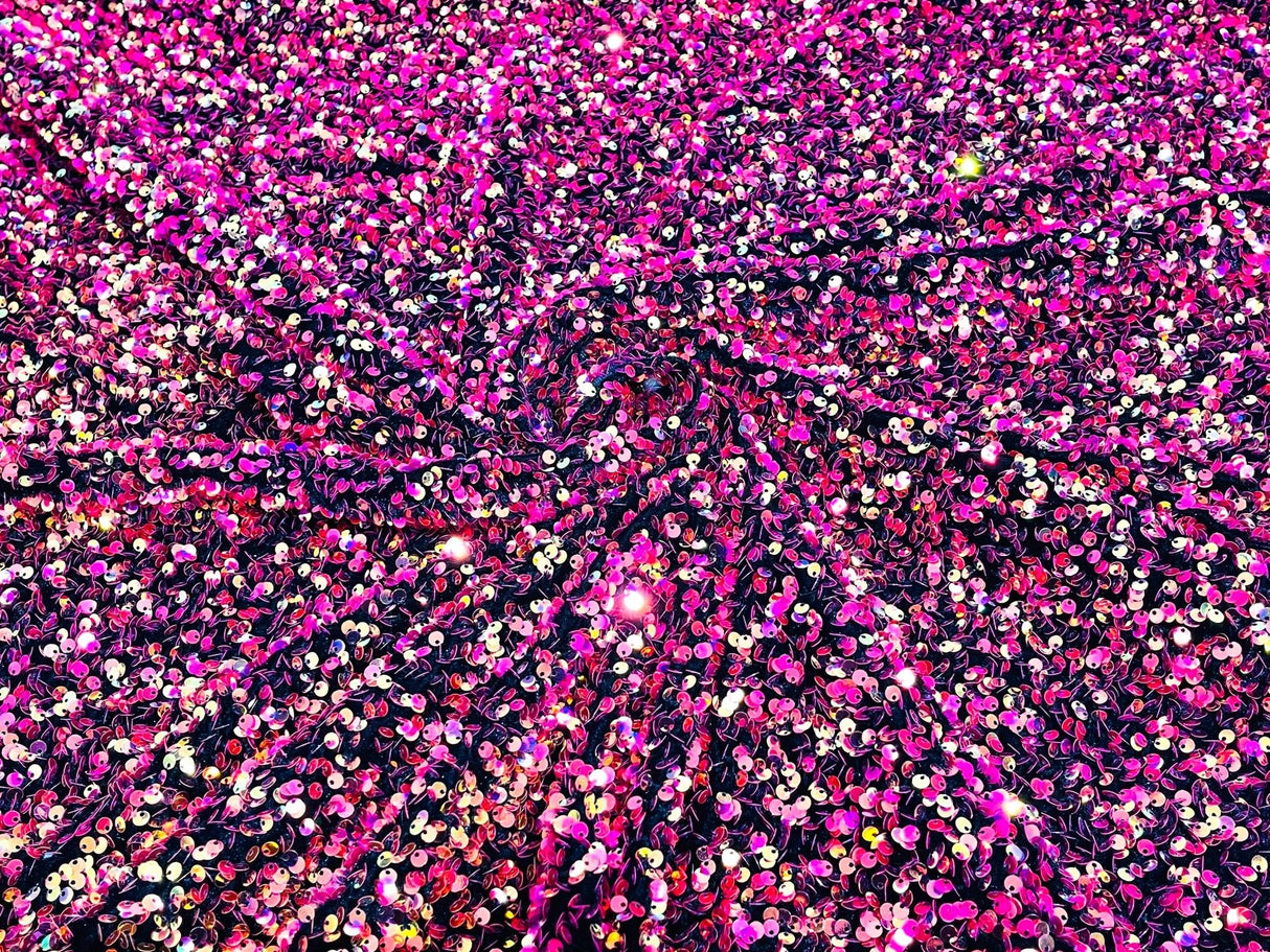All-Over 5Mm Shiny Sequins Stretch Velvet Fabric - Sequins On Velvet, 54" Width (1 Yard)