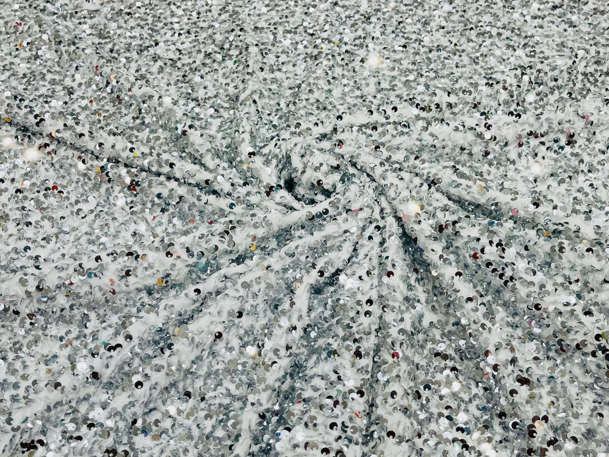 All-Over 5Mm Shiny Sequins Stretch Velvet Fabric - Sequins On Velvet, 54" Width (1 Yard)