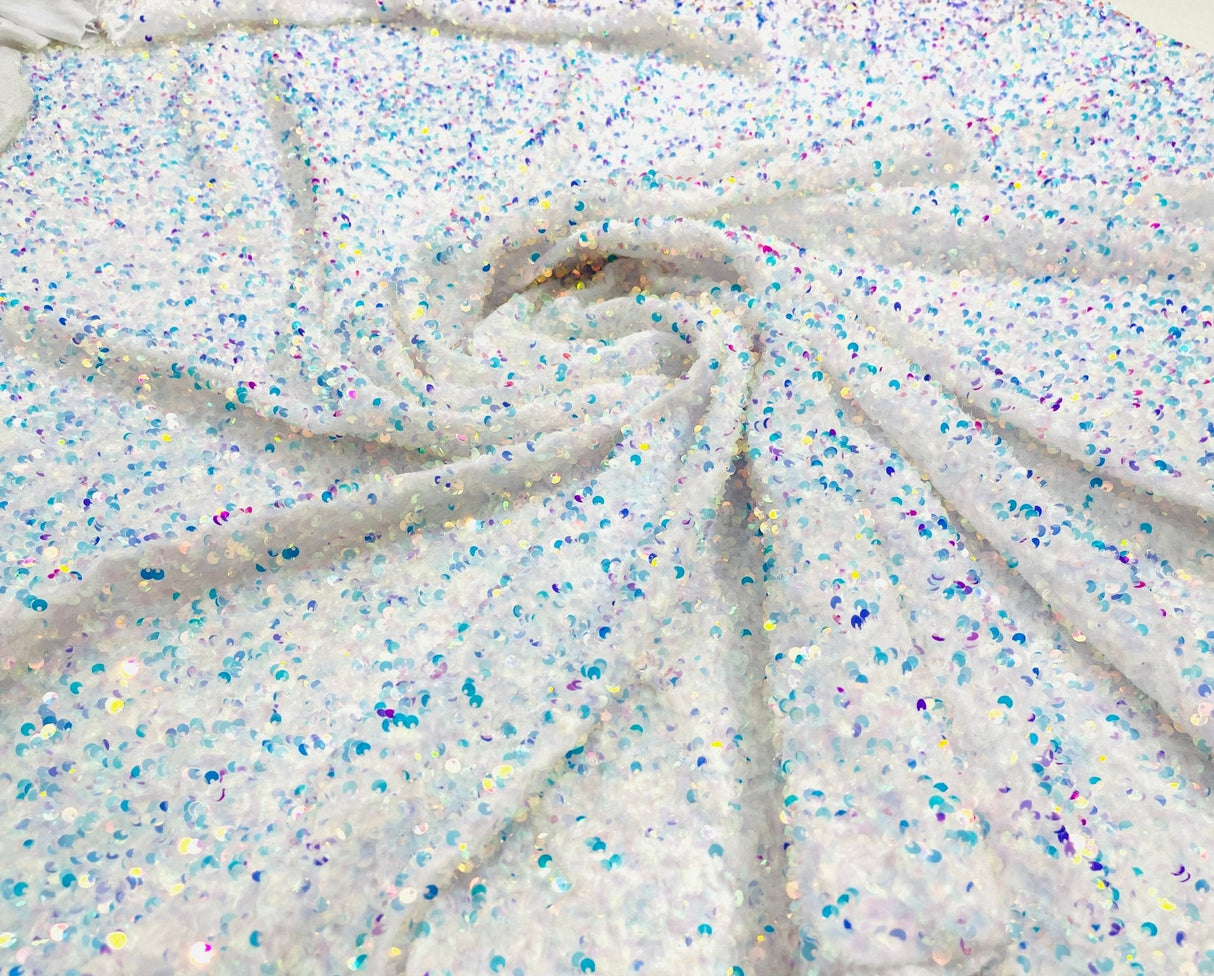 All-Over 5Mm Shiny Sequins Stretch Velvet Fabric - Sequins On Velvet, 54" Width (1 Yard)