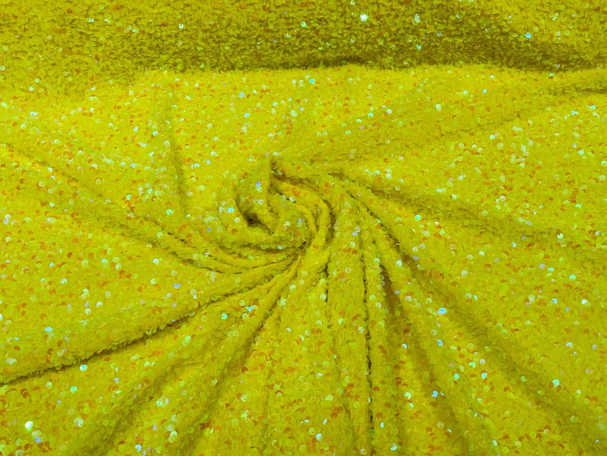 All-Over 5Mm Shiny Sequins Stretch Velvet Fabric - Sequins On Velvet, 54" Width (1 Yard)