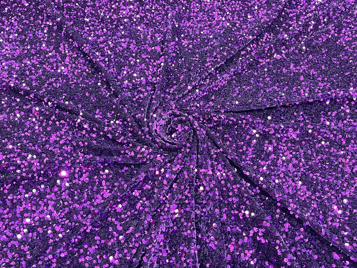 All-Over 5Mm Shiny Sequins Stretch Velvet Fabric - Sequins On Velvet, 54" Width (1 Yard)