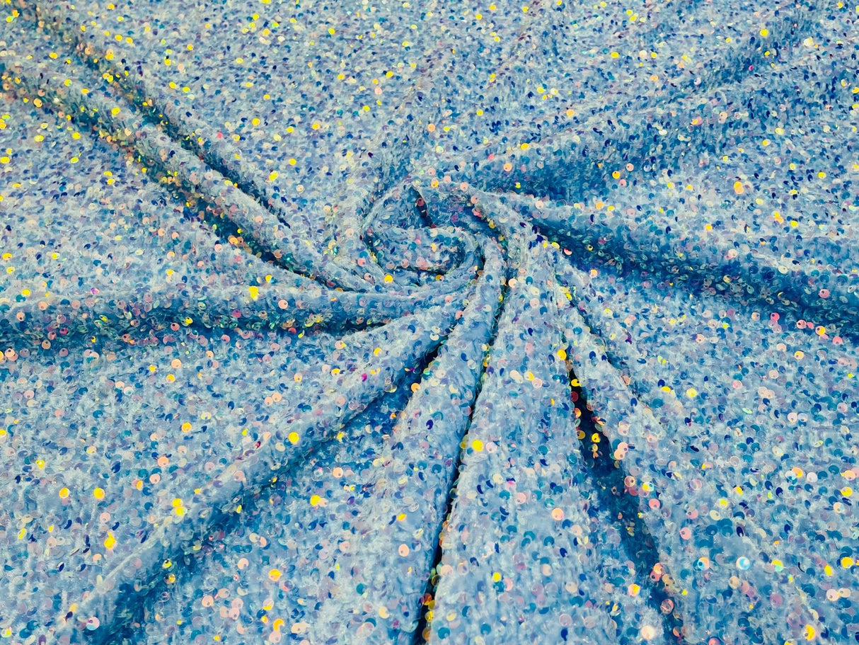 All-Over 5Mm Shiny Sequins Stretch Velvet Fabric - Sequins On Velvet, 54" Width (1 Yard)