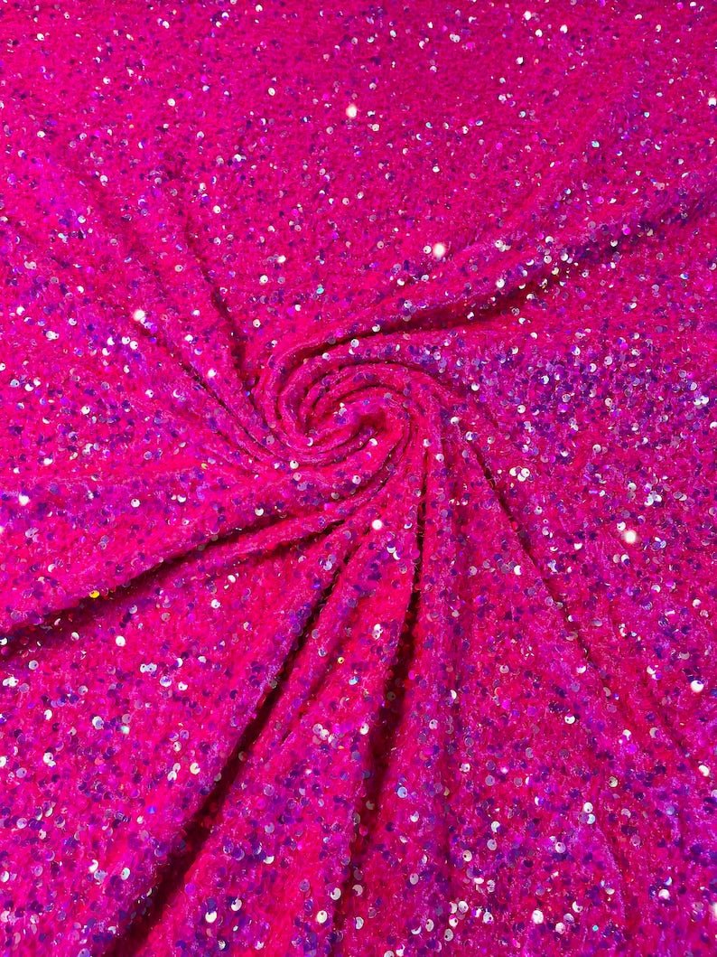 All-Over 5Mm Shiny Sequins Stretch Velvet Fabric - Sequins On Velvet, 54" Width (1 Yard)