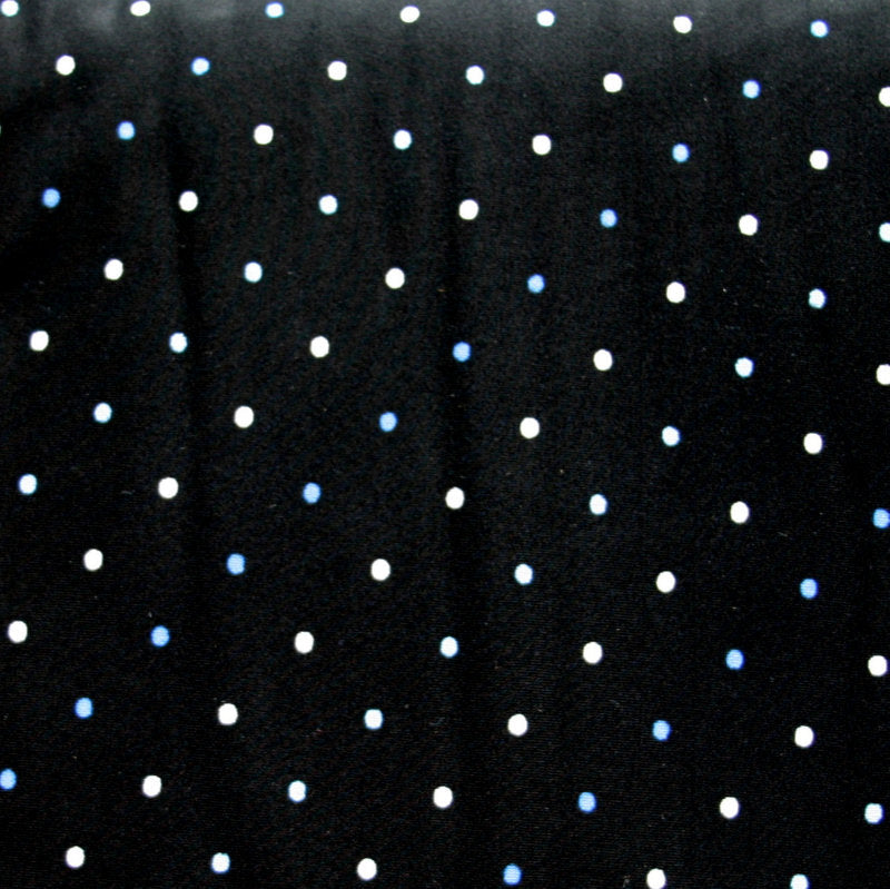 Nylon Lycra Swim Knit Blue and White Pin Dots on Black