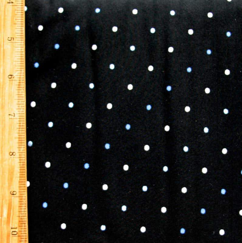 Nylon Lycra Swim Knit Blue and White Pin Dots on Black