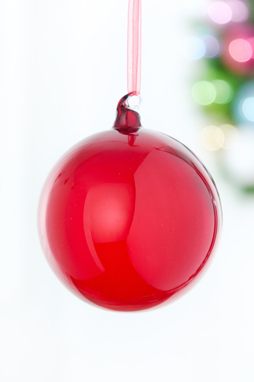 5" Sheer Red Glass Ball Ornament