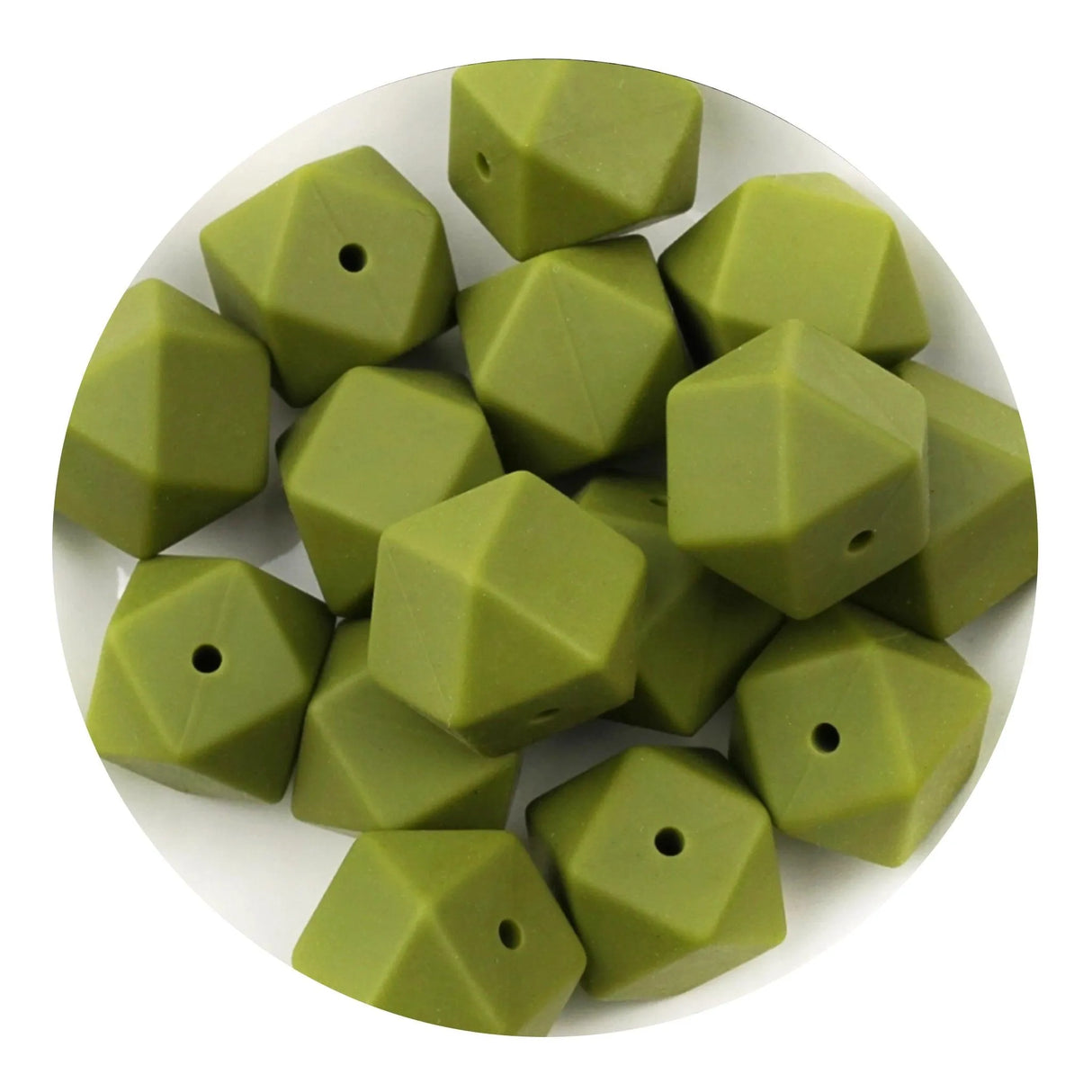 Silicone Bead Hexagon - Army Green (5 Beads - 14mm)