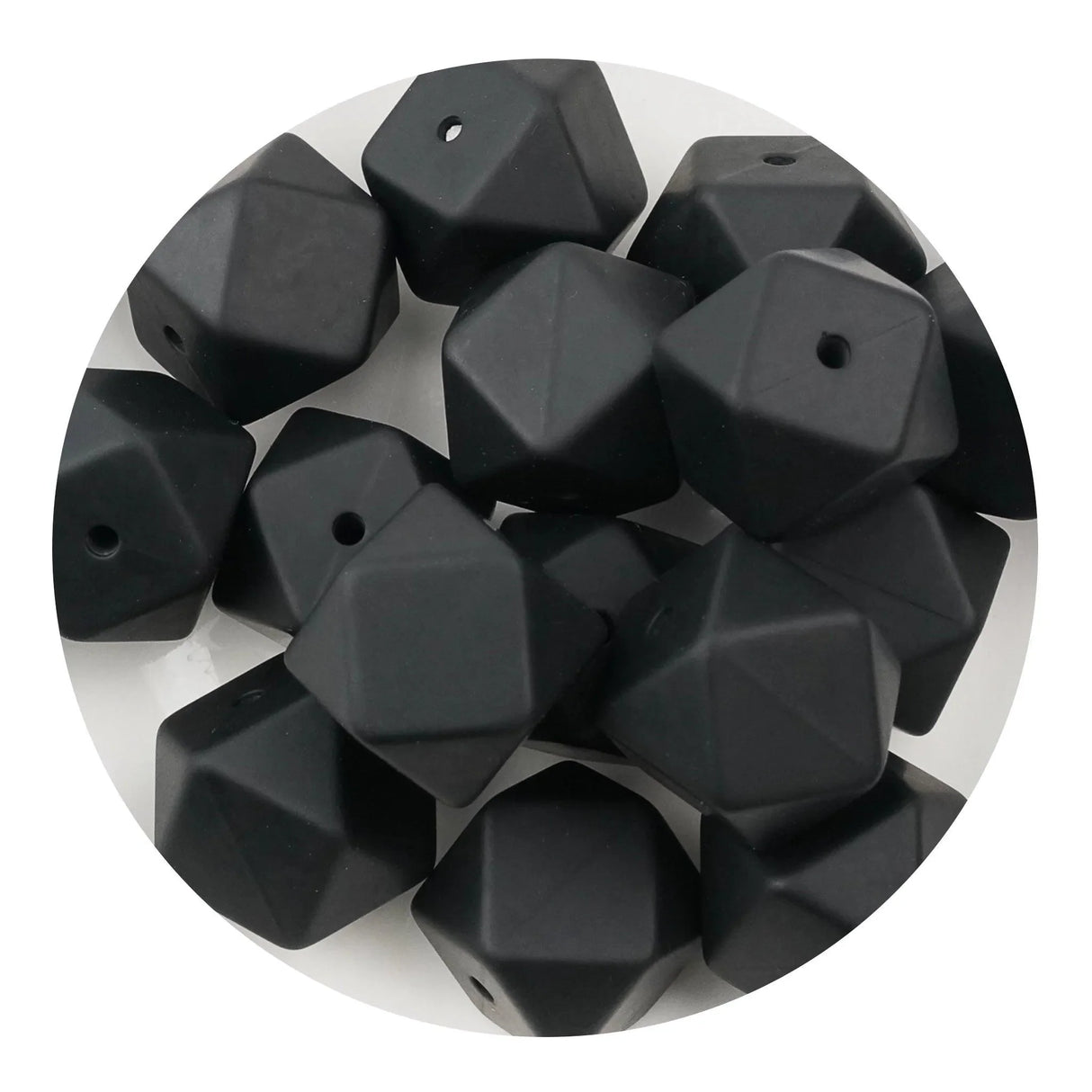 Silicone Bead Hexagon - Black (5 Beads - 14mm)