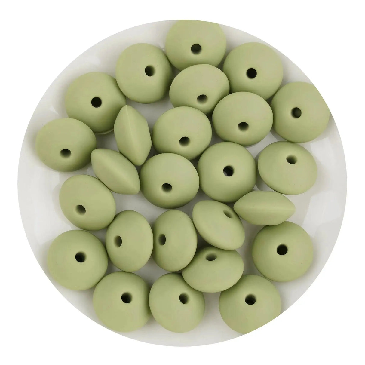 Silicone Bead Lentil Disc - Lint Green (5 Piece - 15mm)