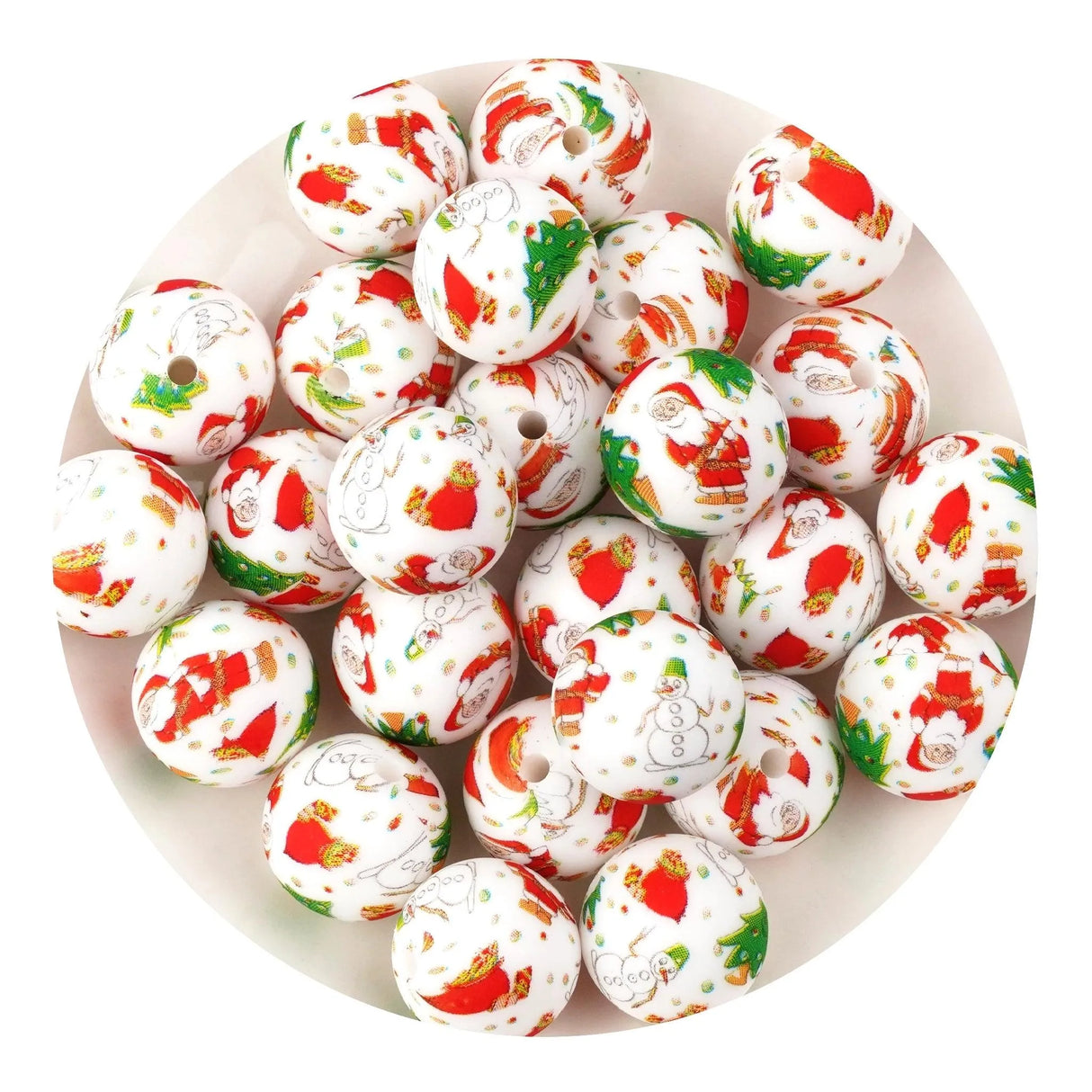 Silicone Bead Round - Christmas (5 Beads - 15mm)