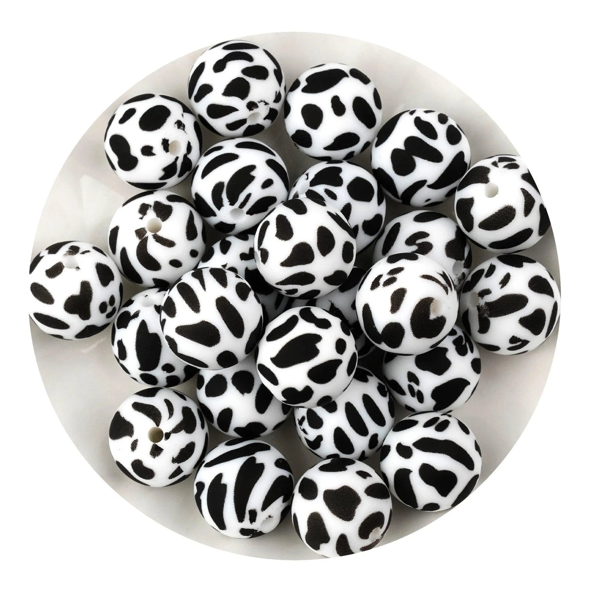 Silicone Bead Round - Cow (5 Beads - 15mm)
