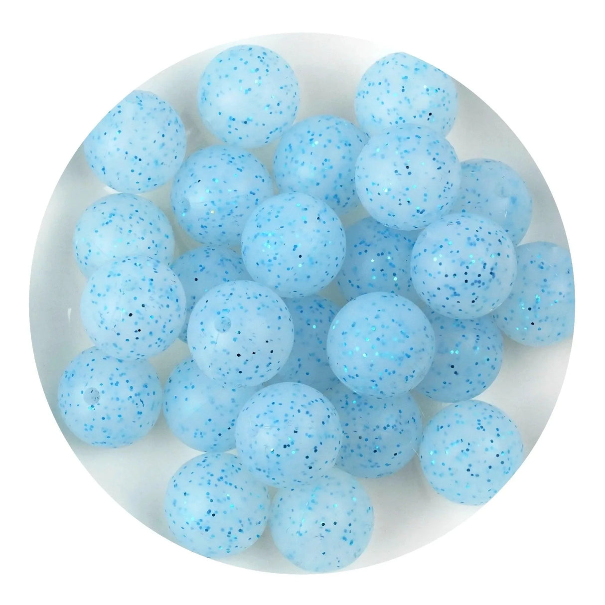 Silicone Bead Round - Glitter Blue (5 Beads - 15mm)