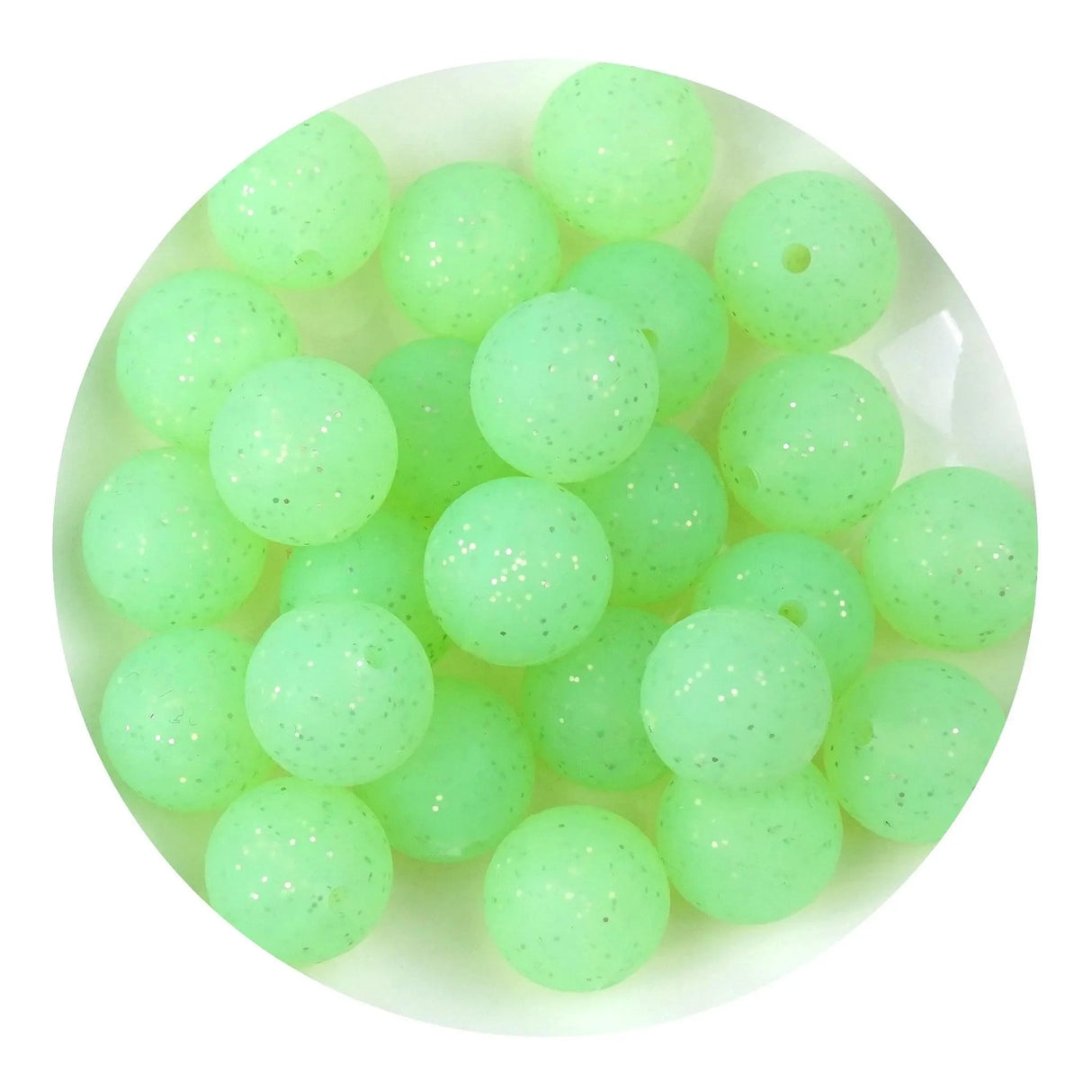 Silicone Bead Round - Glitter Green (5 Beads - 15mm)
