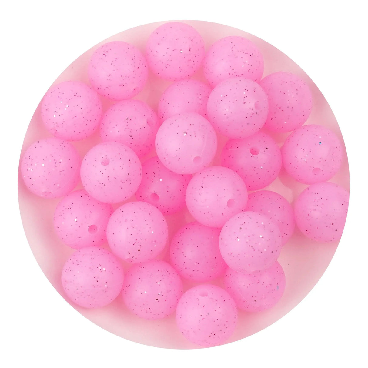 Silicone Bead Round - Glitter Pink (5 Beads - 15mm)