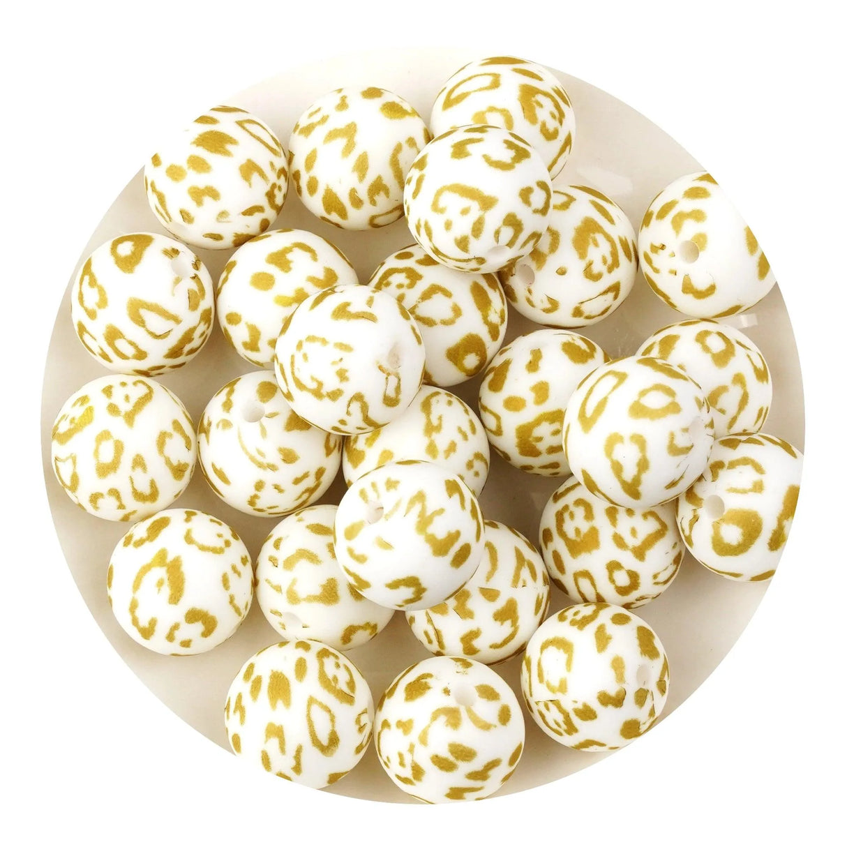 Silicone Bead Round - Gold Leopard (5 Beads - 15mm)