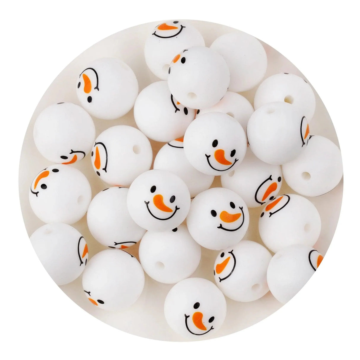 Silicone Bead Round - Happy Snowman (5 Beads - 15mm)
