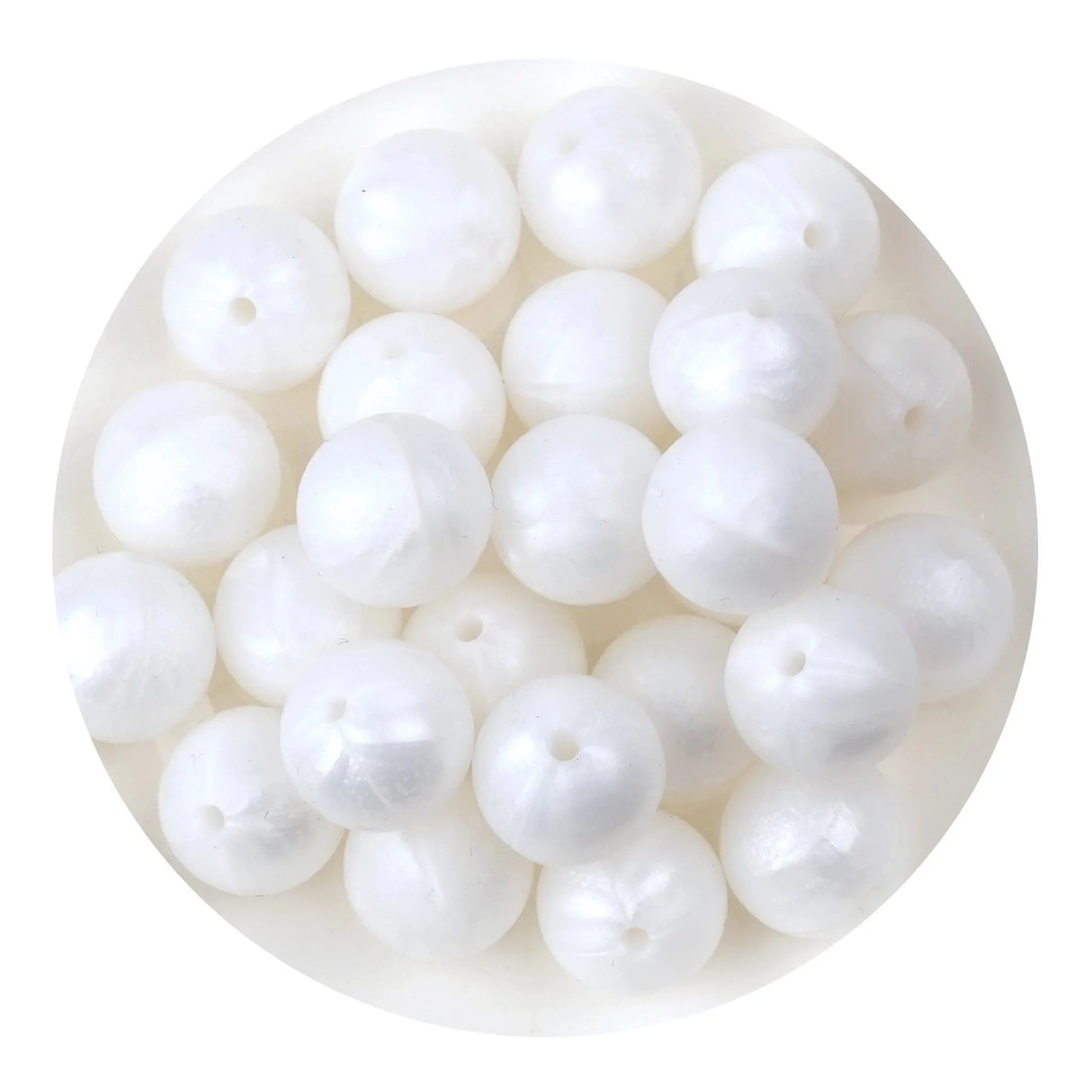 Silicone Bead Round - Metallic White (5 Beads - 15mm)