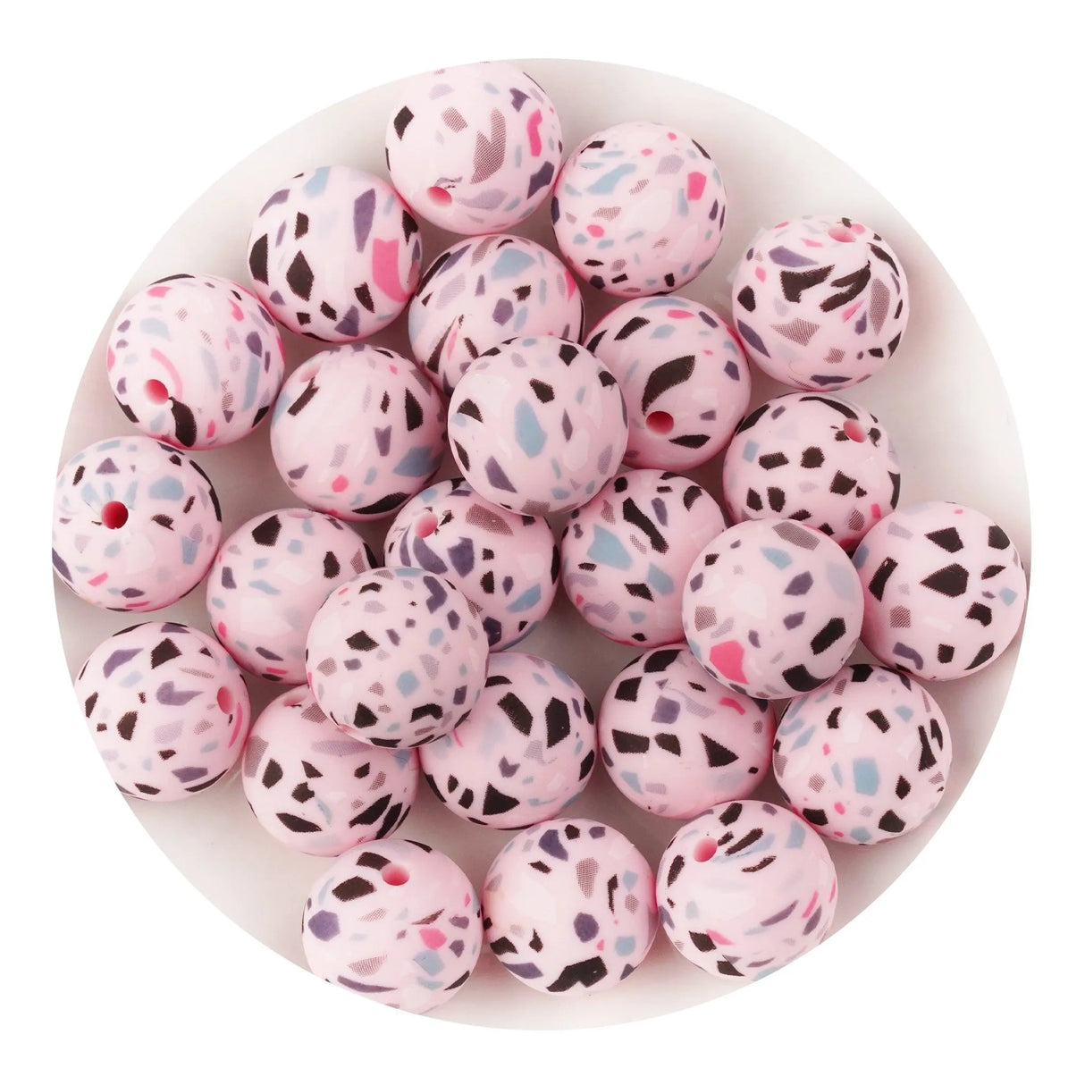 Silicone Bead Round - Pink Terrazzo (5 Beads - 15mm)