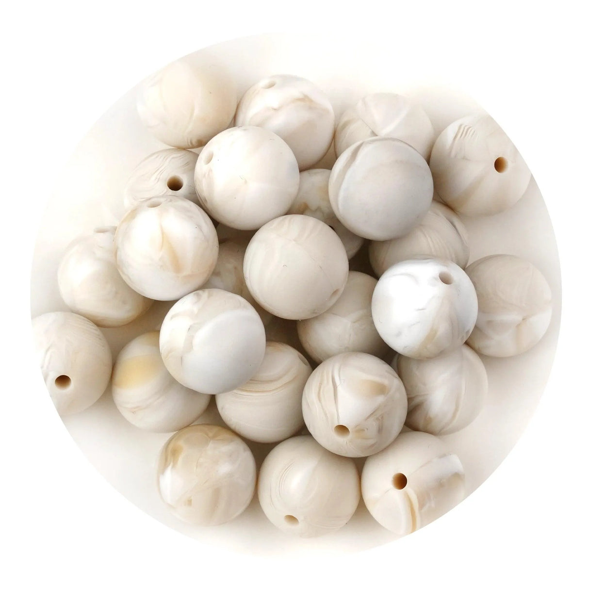 Silicone Bead Round - Warm Gray Marble (5 Beads - 15mm)