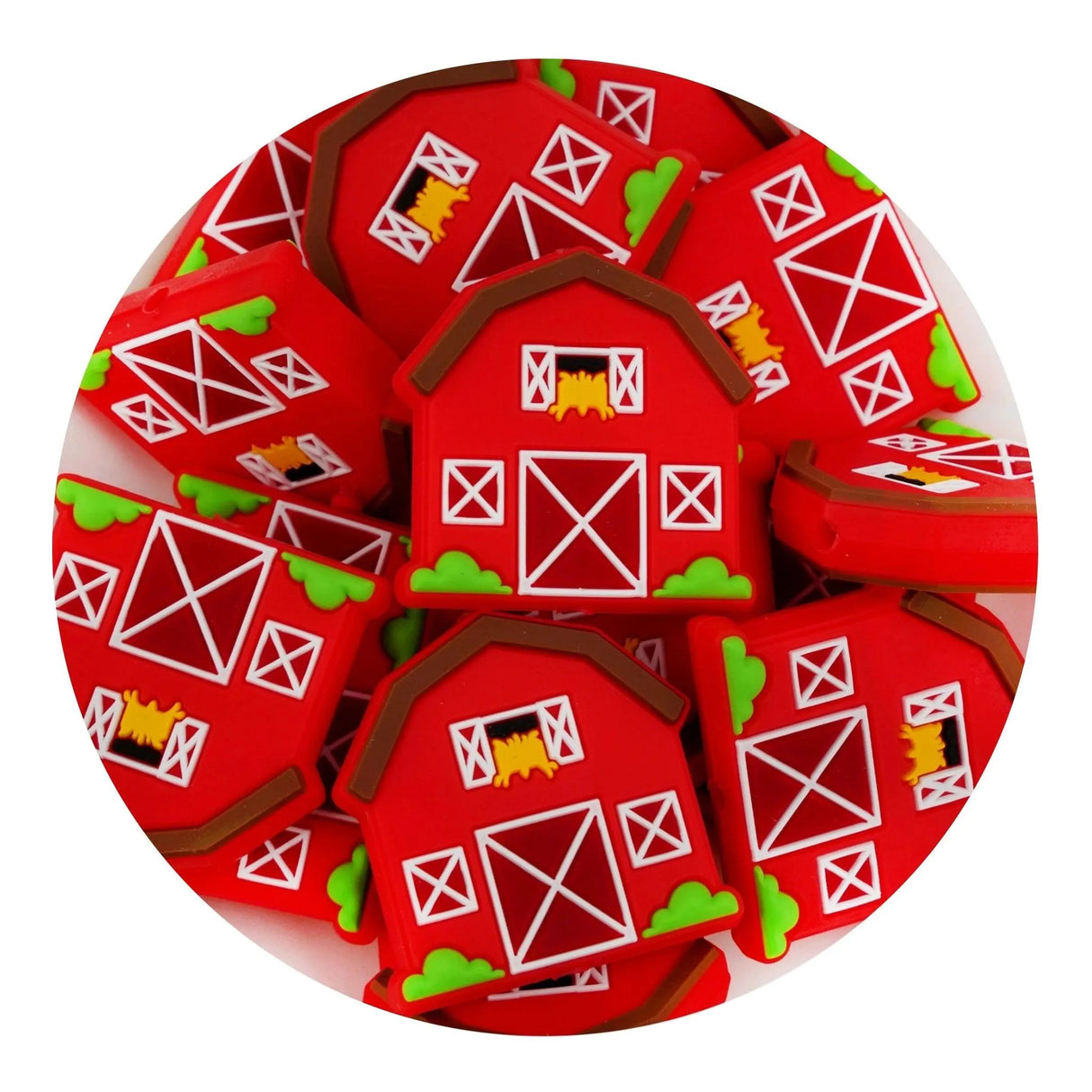 Silicone Focal Bead Barn - Red (5 Beads)