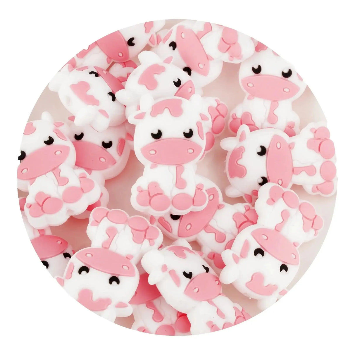 Silicone Focal Bead Cow - Pink (5 Beads)