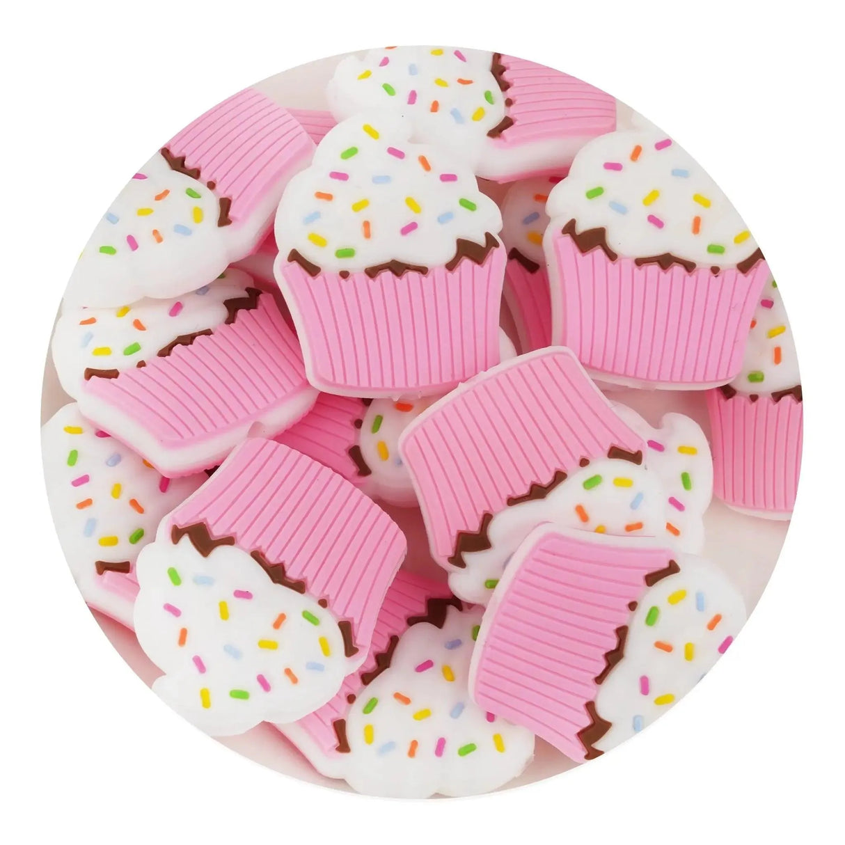 Silicone Focal Bead Cupcake - Pink (5 Beads)