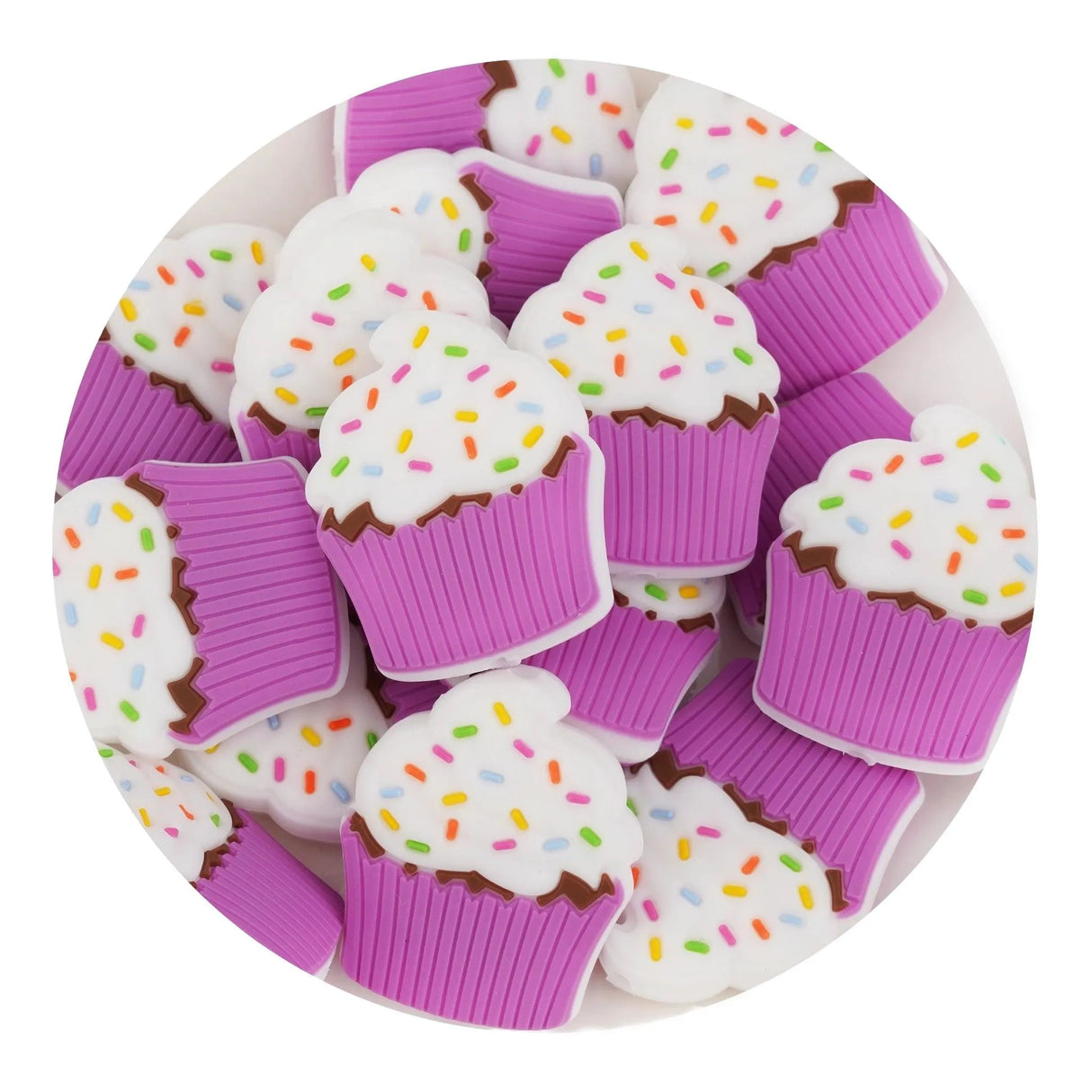 Silicone Focal Bead Cupcake - Purple (5 Beads)