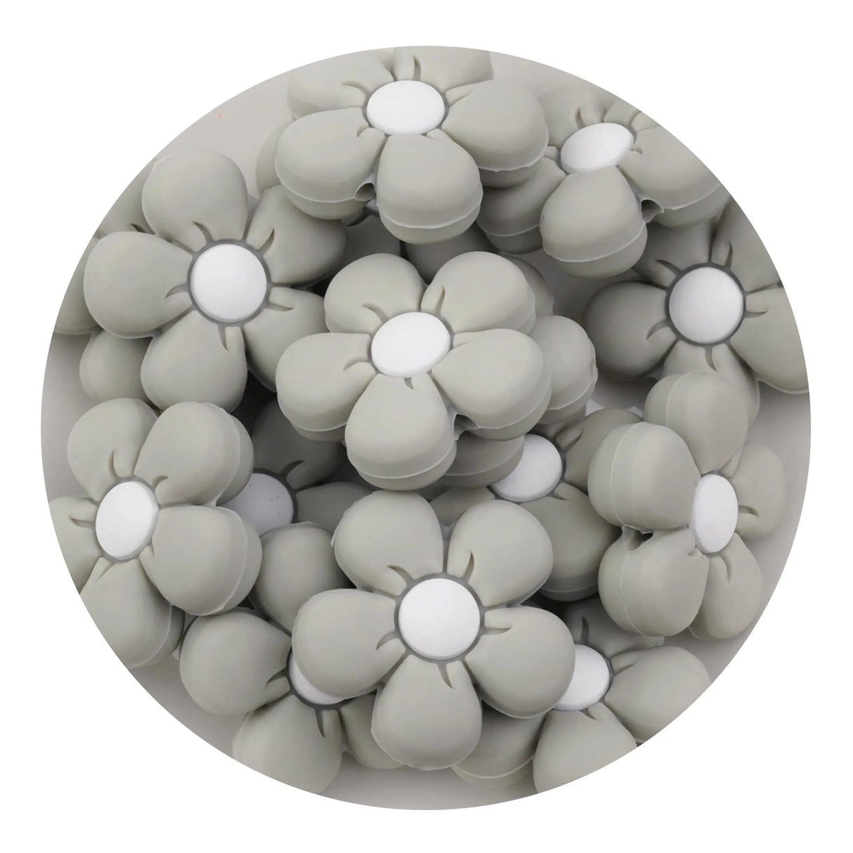 Silicone Focal Bead Daisy - Light Gray (5 Beads)