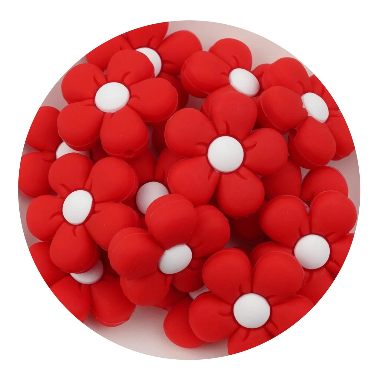 Silicone Focal Bead Daisy - Red (5 Beads)
