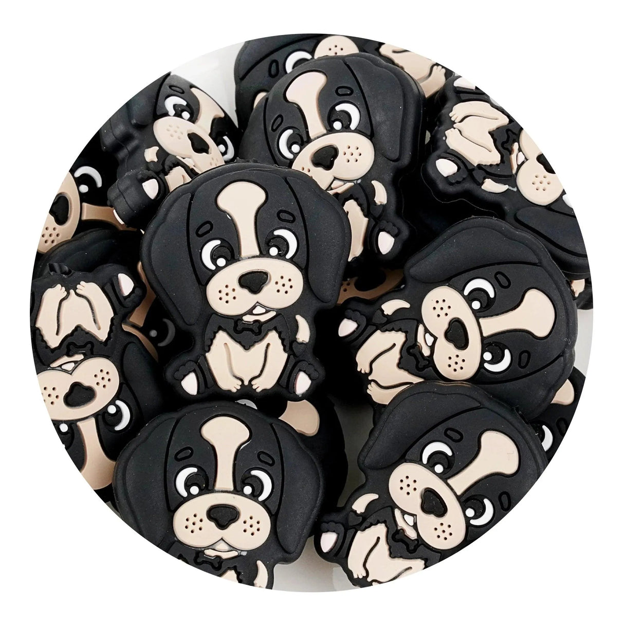 Silicone Focal Bead Dog - Black (5 Beads)