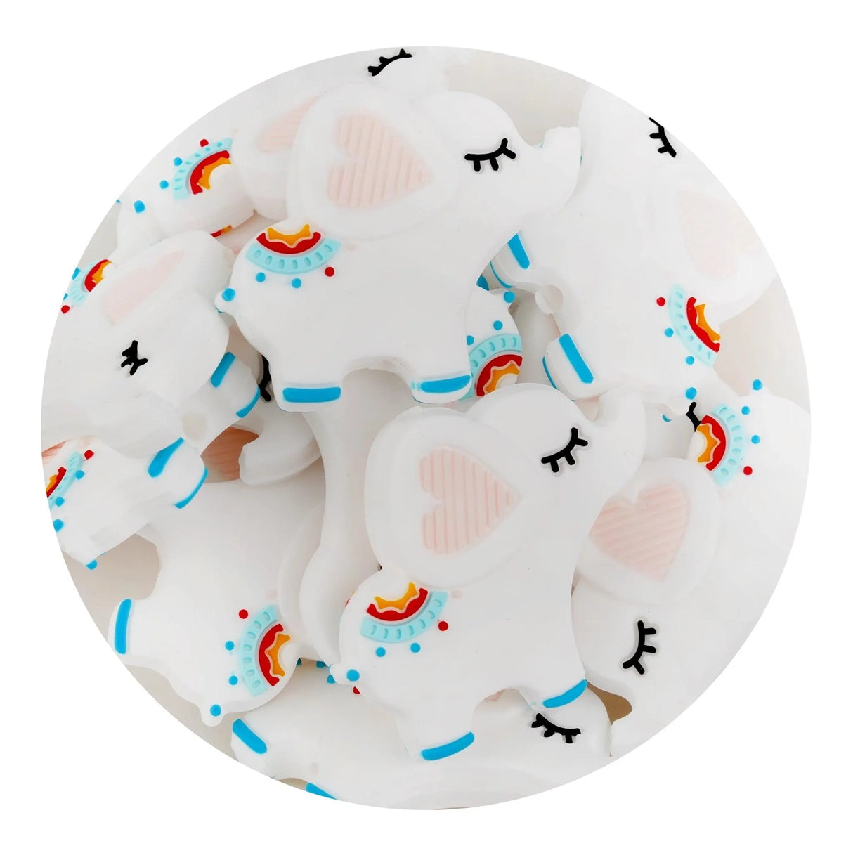 Silicone Focal Bead Elephant - White (5 Beads)