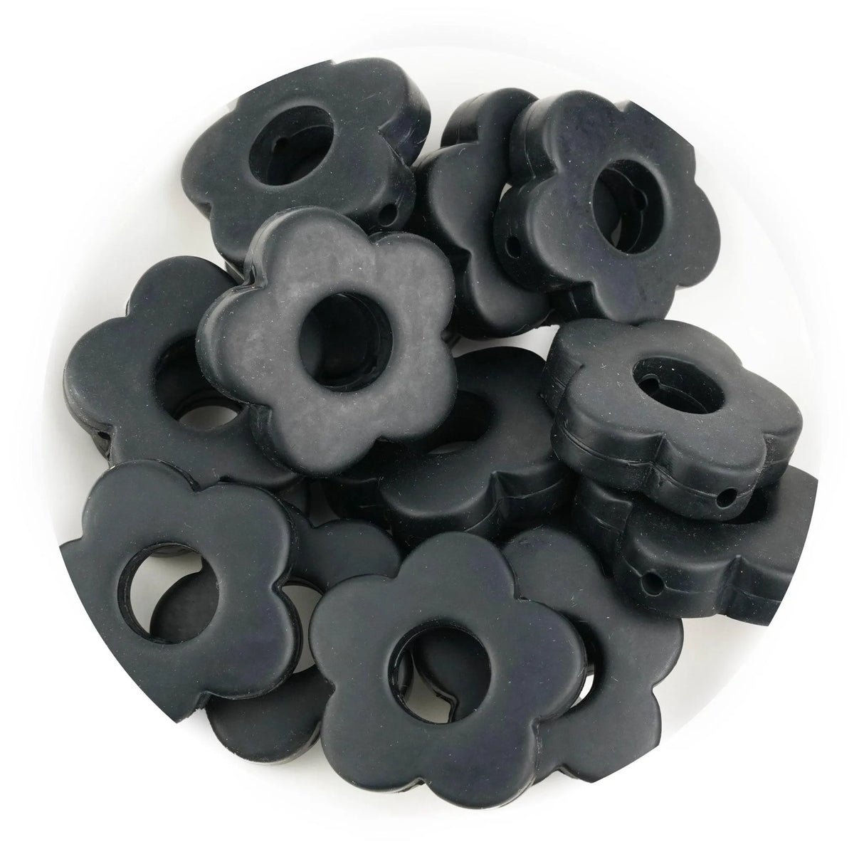 Silicone Focal Bead Flower - Black (5 Beads)